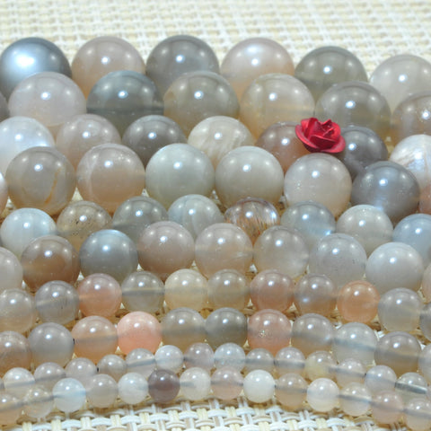 YesBeads Natural Gray Moonstone smooth round loose beads gemstone wholesale jewelry making 15"