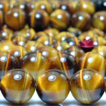 YesBeads Natural yellow tiger eye AAA grade gemstone smooth round loose beads wholesale jewelry making 10mm 15"