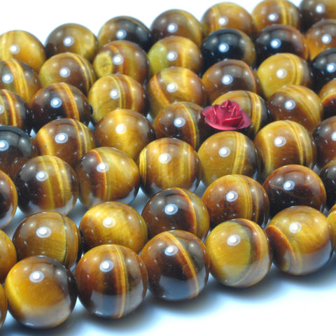 YesBeads Natural yellow tiger eye AAA grade gemstone smooth round loose beads wholesale jewelry making 10mm 15"