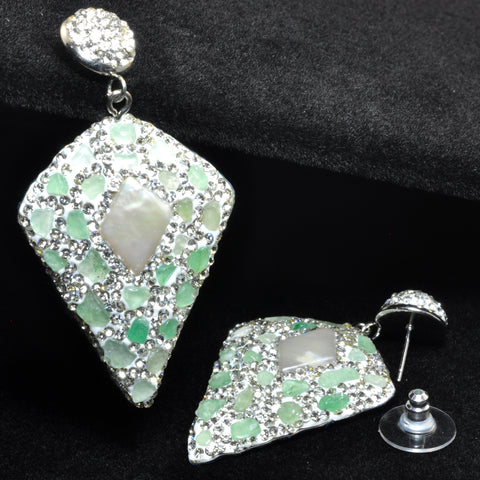 YesBeads Earrings Stone chips and pearls pave rhinestone crystal CZ bead stud dangle earrings cone shape jewelry