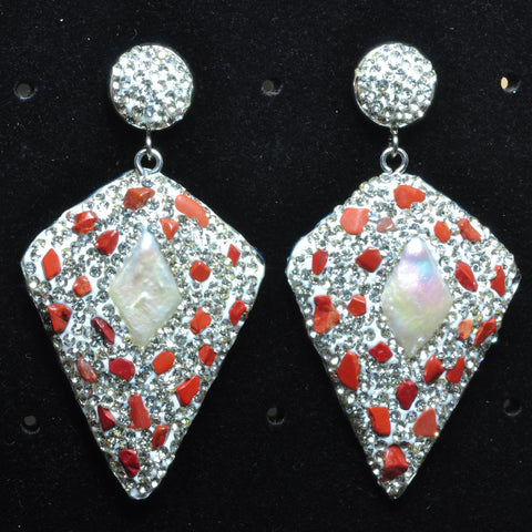 YesBeads Earrings Stone chips and pearls pave rhinestone crystal CZ bead stud dangle earrings cone shape jewelry