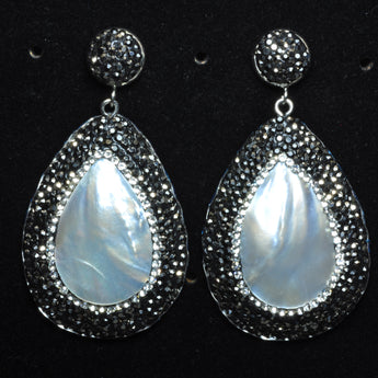 YesBeads Earrings white MOP shell pave rhinestone crystal bead stud dangle earrings drop shape whoelesale jewelry