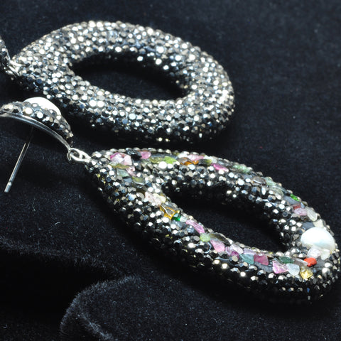 YesBeads Earrings Tourmaline chips pearl bead rhinestone crystal pave stud dangle earrings drop shape whoelesale jewelry