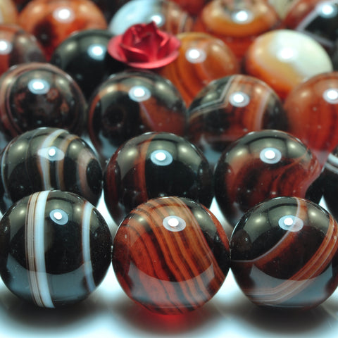 YesBeads Rainbow banded agate smooth round loose beads gemstone wholesale jewelry making supplies 10mm 15"