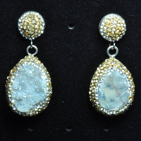 YesBeads Earrings Druzy quartz pave rhinestone crystal CZ bead stud dangle earrings drop shape jewelry