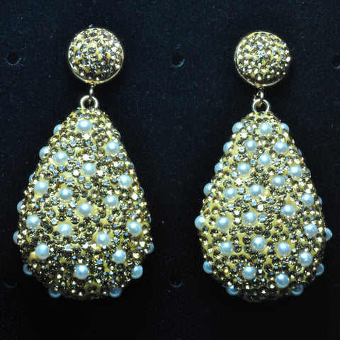 YesBeads Earrings CZ pave rhinestone crystal pearls beads gold stud dangle earrings drop shape fashion jewelry