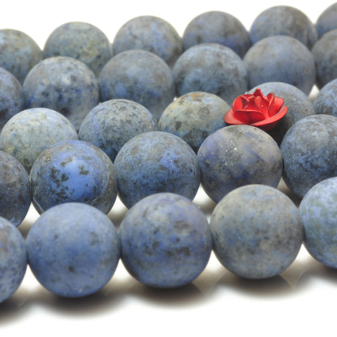 YesBeads Natural Blue Dumortierite gemstone matte round loose beads wholesale jewelry making 15"