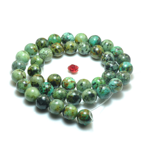 YesBeads natural African Turquoise A grade smooth round loose beads green turquoise gemstone wholesale jewelry making 15"