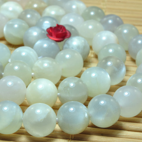 YesBeads natural Gray Moonstone smooth round loose beads gemstones wholesale jewelry  15"