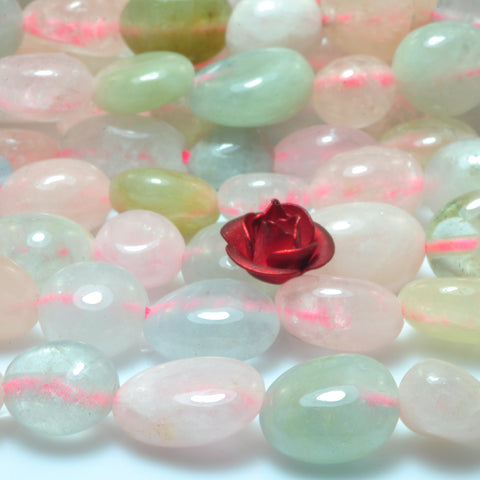 YesBeads natural Morganite mix gemstone smooth pebble chip loose beads 15"