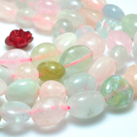 YesBeads natural Morganite mix gemstone smooth pebble chip loose beads 15"