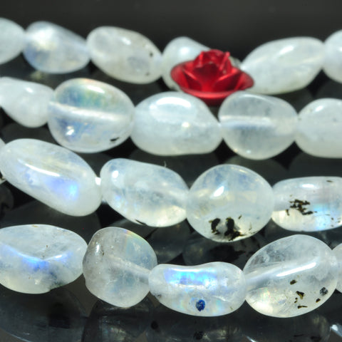 YesBeads natural white black Rainbow Moonstone smooth pebble chip beads gemstone 15"