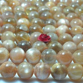 YesBeads Natural Sunstone smooth round loose beads gemstone wholesale jewelry making 15"