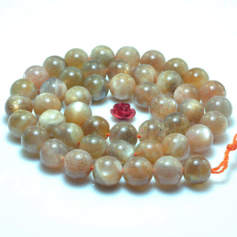 YesBeads Natural Sunstone smooth round loose beads gemstone wholesale jewelry making 15"