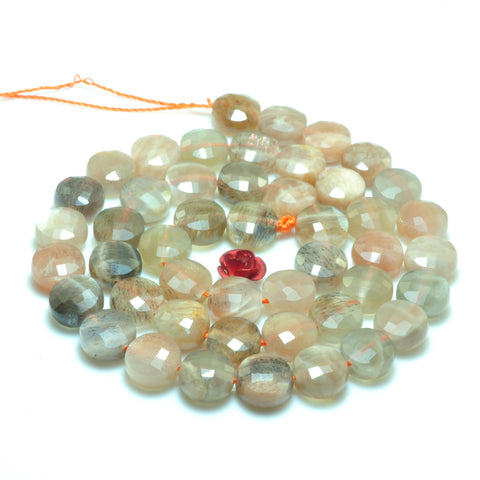 YesBeads natural rainbow Moonstone faceted coin beads gemstone wholesale 15"