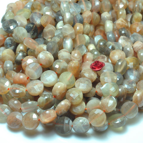 YesBeads natural rainbow Moonstone faceted coin beads gemstone wholesale 15"