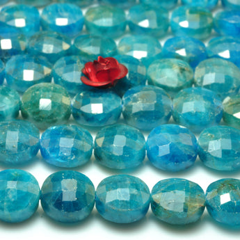 YesBeads natural blue Apatite A grade faceted coin loose beads gemstone 8mm 15"