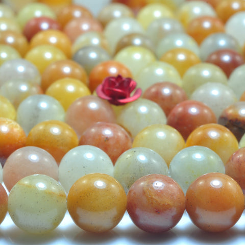 YesBeads natural gold silk jade smooth round loose beads wholesale gemstone 15"