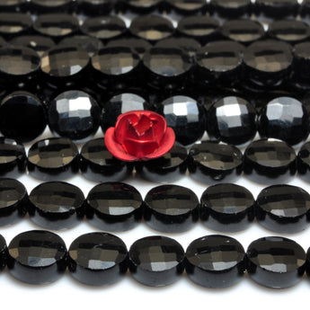 Natural black tourmaline AA grade gemstone faceted coin beads wholesale loose stone for jewelry making DIY 6mm