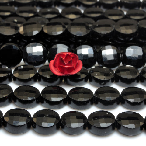 Natural black tourmaline AA grade gemstone faceted coin beads wholesale loose stone for jewelry making DIY 6mm