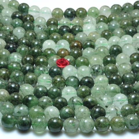 YesBeads Natural Green Rutilated Quartz smooth round beads gemstone 6-10mm 15"