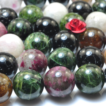 YesBeads natural watermelon Tourmaline mix smooth round loose beads wholesale gemstone jewelry 15"