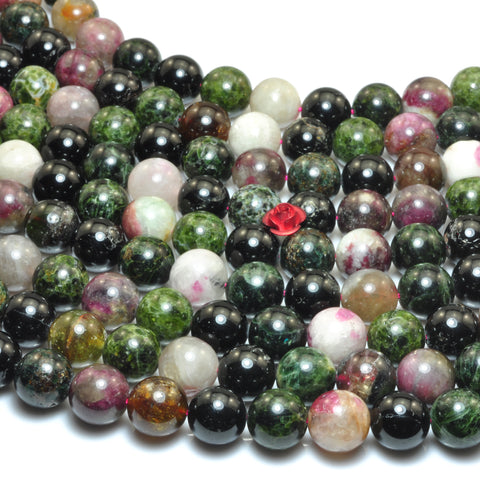 YesBeads natural watermelon Tourmaline mix smooth round loose beads wholesale gemstone jewelry 15"