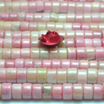 YesBeads natural pink Rhodonite gemstone smooth wheel heishi beads 2x4mm 15"