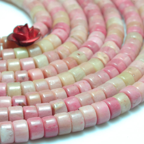 YesBeads natural pink Rhodonite gemstone smooth wheel heishi beads 2x4mm 15"