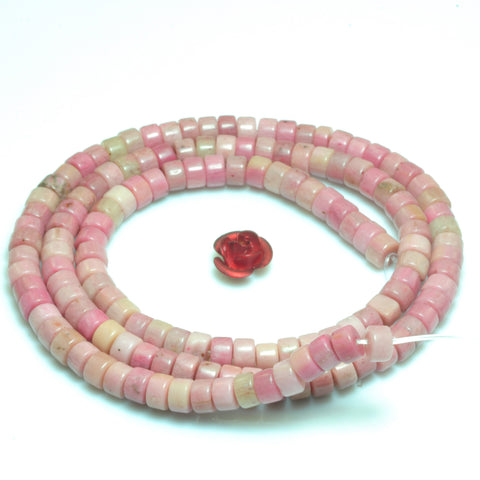 YesBeads natural pink Rhodonite gemstone smooth wheel heishi beads 2x4mm 15"