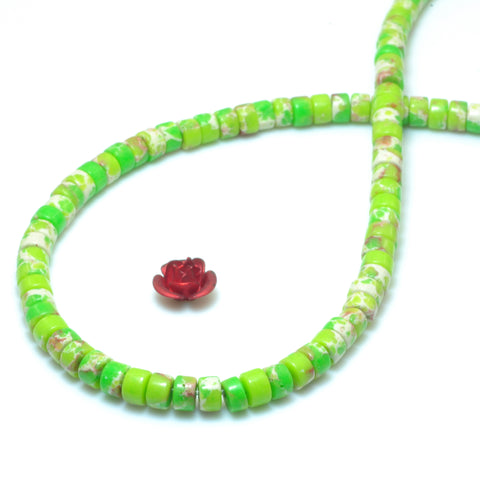 YesBeads natural green Imperial Jasper smooth wheel heishi beads 2x4mm 15"