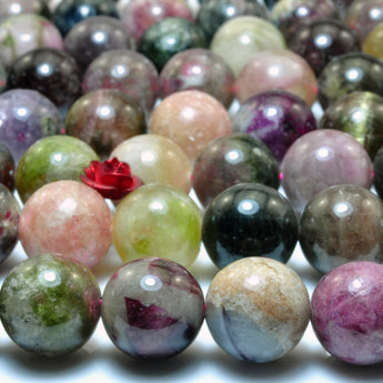 YesBeads Natural Watermelon Tourmaline gemstone smooth round beads 11mm 15"