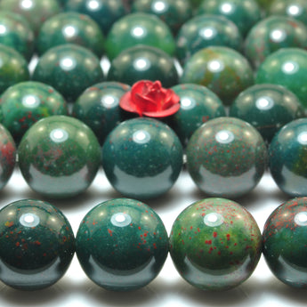 YesBeads Natural Bloodstone Heliotrope green gemstone smooth round beads wholesale jewelry 15"