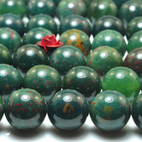 YesBeads Natural Bloodstone Heliotrope green gemstone smooth round beads wholesale jewelry 15"