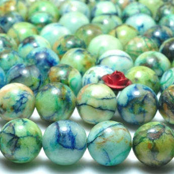 YesBeads Blue Green Stone smooth round beads gemstone 8mm 10mm 15"