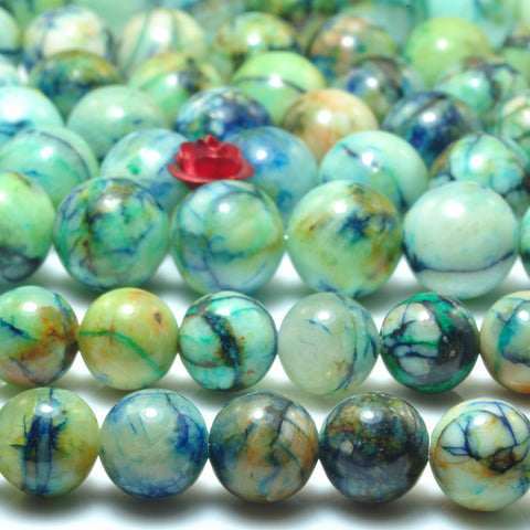 YesBeads Blue Green Stone smooth round beads gemstone 8mm 10mm 15"
