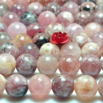 YesBeads Natural Purple Lepidolite smooth round beads gemstone 4mm-8mm 15"