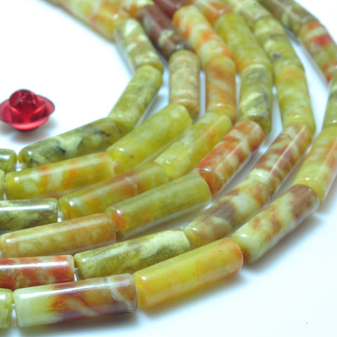YesBeads Natural Serpentine Jade smooth tube beads gemstone 4x13mm 15"