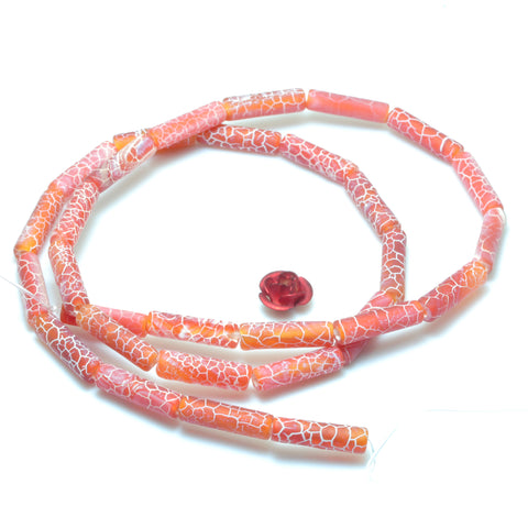 YesBeads Red Fire Agate crackle frosted matte tube beads gemstone wholesale jewelry making 15"