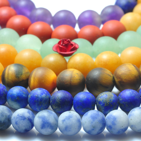 YesBeads Natural 7 Chakra stones matte round beads wholesale mix gemstones jewelry 6mm-10mm 15"