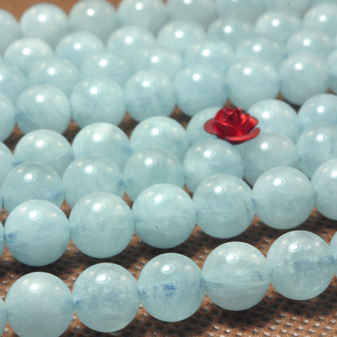 YesBeads Natural Aquamarine A grade smooth round beads blue gemstone wholesale 15"