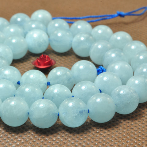 YesBeads Natural Aquamarine A grade smooth round beads blue gemstone wholesale 15"
