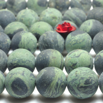 Natural Kambaba Jasper matte round beads green gemstone wholesale 15"