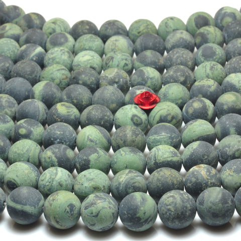 YesBeads Natural Kambaba Jasper matte round beads green gemstone wholesale 15"