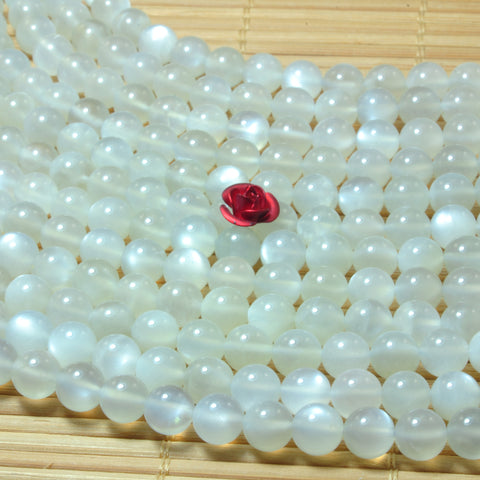 YesBeads Natural White Moonstone smooth round beads wholesale gemstone jewelry 6mm 8mm 15"