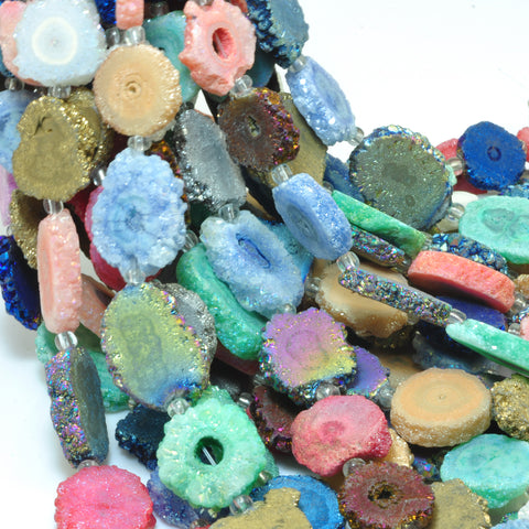 YesBeads Solar Quartz titanium multicolor rainbow druzy quartz matte slice flower beads 7.5"
