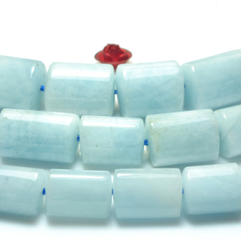 YesBeads Natural Blue Aquamarine smooth nugget tube beads gemstone wholesale jewelry 15.5"