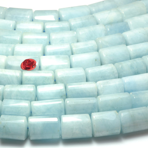 YesBeads Natural Blue Aquamarine smooth nugget tube beads gemstone wholesale jewelry 15.5"