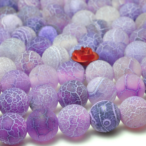 YesBeads Purple Fire Agate matte round loose beads crackle agate wholesale gemstone jewelry making 15''