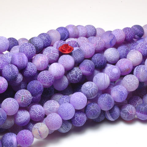 YesBeads Purple Fire Agate matte round loose beads crackle agate wholesale gemstone jewelry making 15''